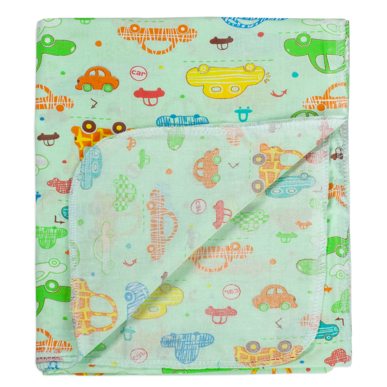 Пеленка ситцевая Чудо-чадо для новорожденных «Вариации» 95х120см зеленый/машинки - фото 2