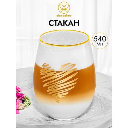 Стакан Elan Gallery 540 мл Crystal glass с золотым рисунком Сердце с золотой каймой