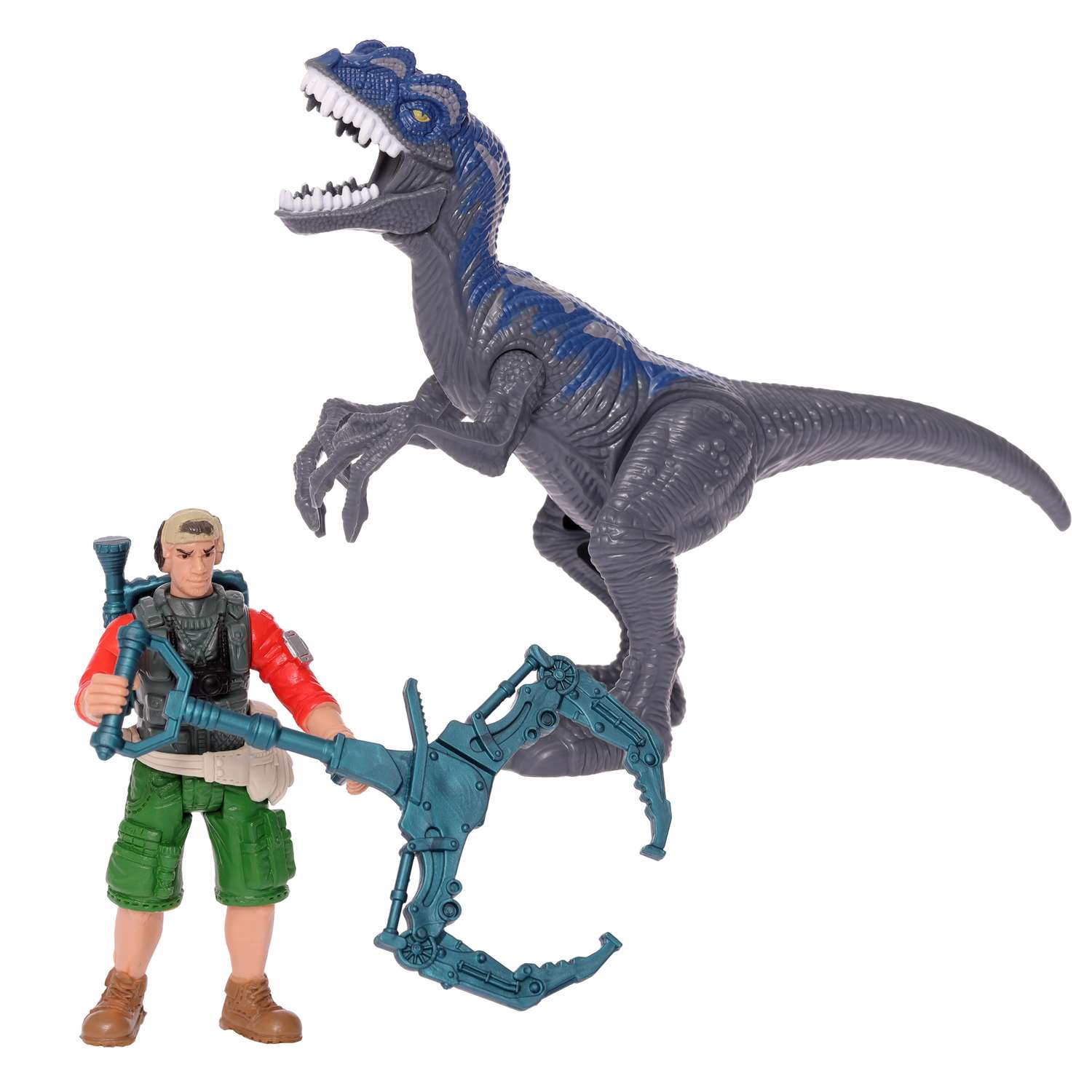 Игровой набор Chap Mei динозавр Мегалозавр и охотник со снаряжением 20 см - фото 2