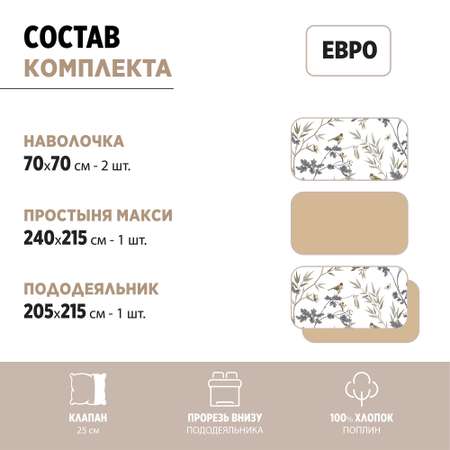 Комплект постельного белья BRAVO Мони евро поплин 5853-1+4579а-1