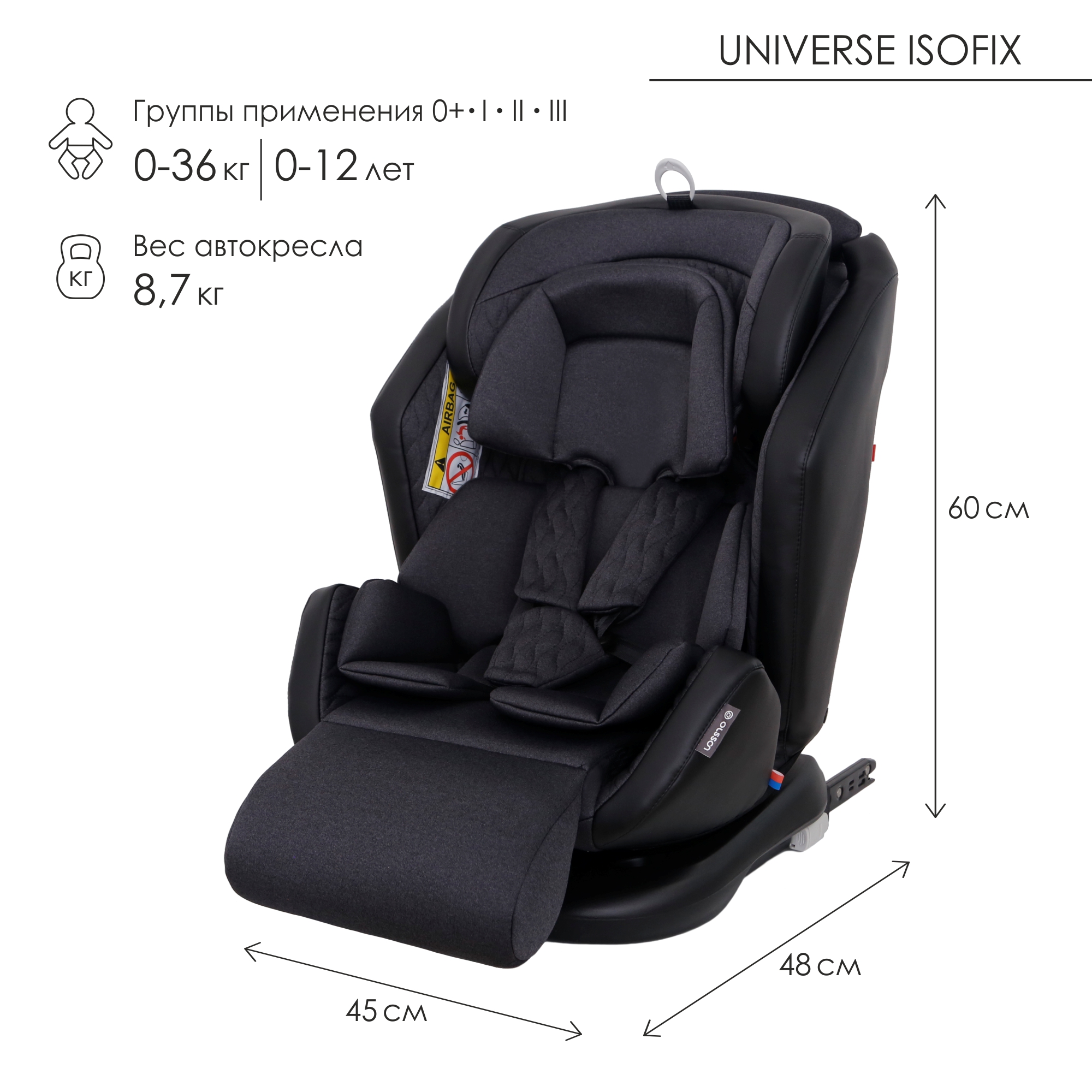 Автокресло Olsson Universe Black Isofix 0+/1/2/3 (0-36 кг) - фото 2