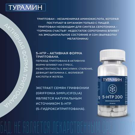 БАД Турамин 5-HTP 200 гидрокситриптофан капсулы №60