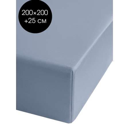 Простыня натяжная DeNASTIA сатин 200x200+25 голубой C060092