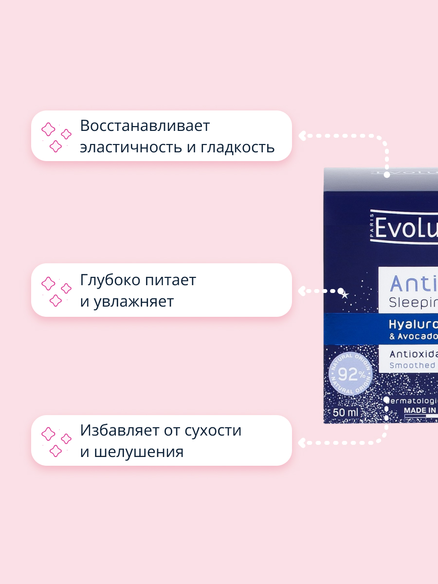 Маска-бальзам для лица Evoluderm ночная с гиалуроновой кислотой и маслом авокадо восстанавливающая 50 мл - фото 3