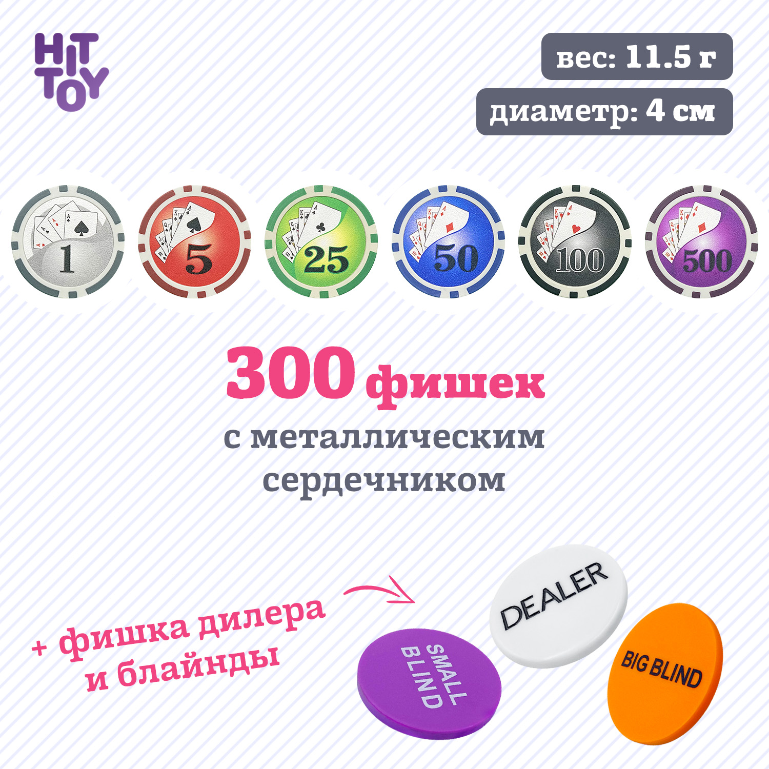 Покерный набор HitToy Royal Flush 300 фишек с номиналом в чемодане - фото 3