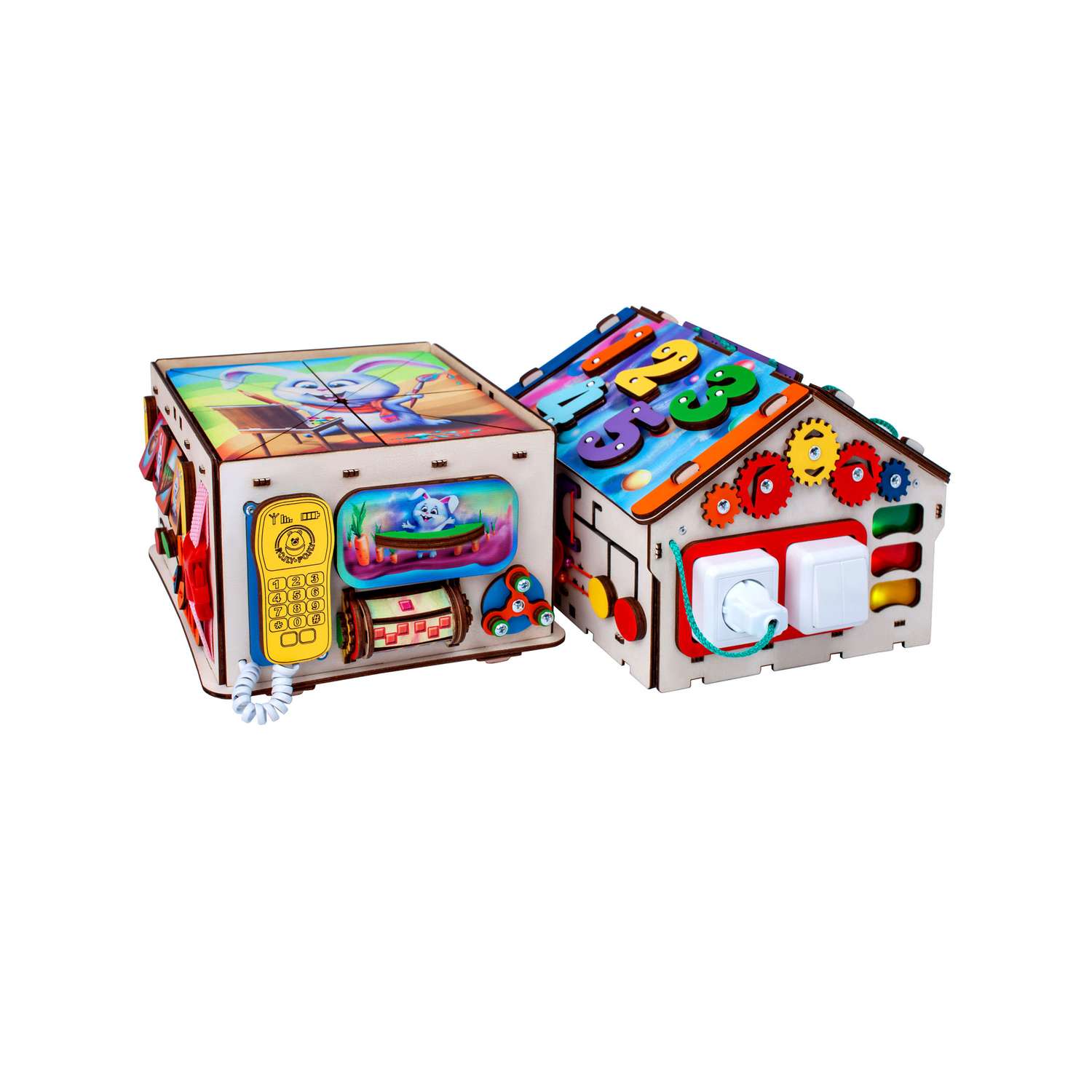 Бизиборд Jolly Kids развивающий бизидом и куб 2 в 1 со светом - фото 2