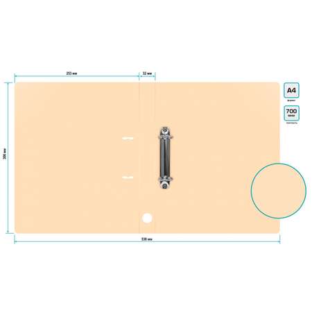 Папка на кольцах Бюрократ 2шт колец D-образные A4 32мм корешок пластик 0.7мм кремовый жемчуг