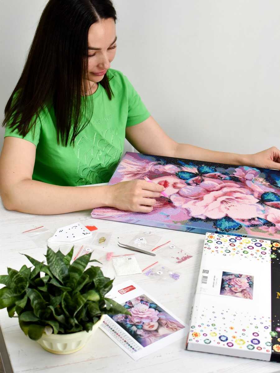 Алмазная мозаика 40*50 см ФЕНИКС+ Девушка с цветами - фото 3