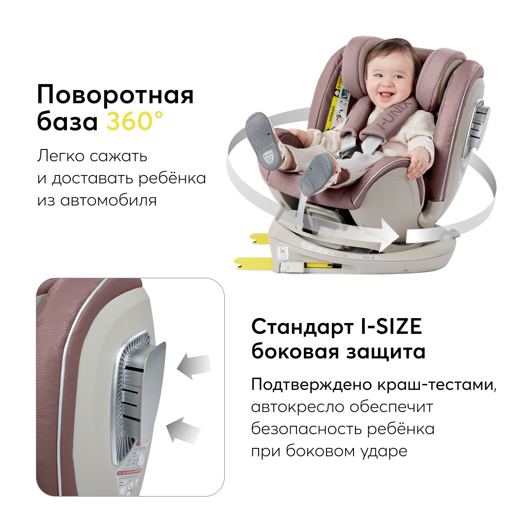 Автокресло i-size Happy Baby I-UNIX поворотная база розовое - фото 8