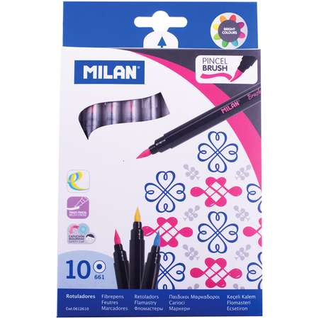 Фломастеры MILAN 661 Brush 10цв. кистевой наконечник картон. уп. европодвес