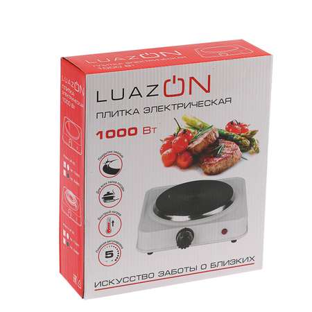 Плитка Luazon Home электрическая LHP-002 1 конфорка 1000 Вт нагреватель диск белая