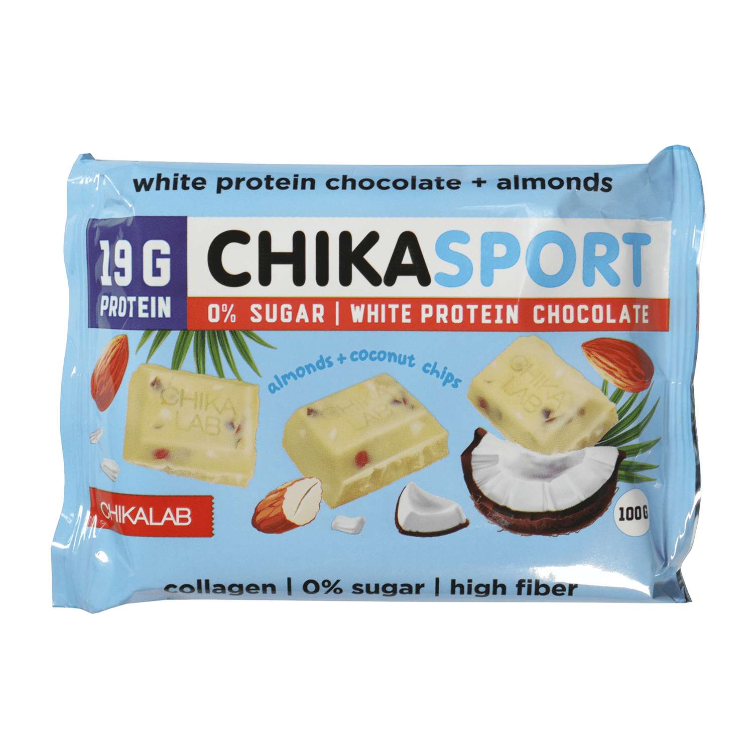 Шоколад Chikalab белый с миндалем и кокосовыми чипсами 100г - фото 1