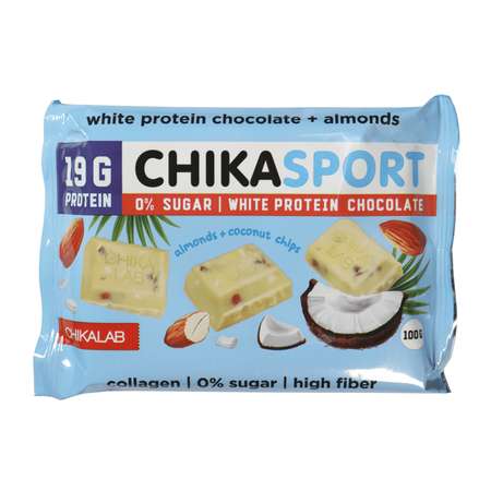 Шоколад Chikalab белый с миндалем и кокосовыми чипсами 100г