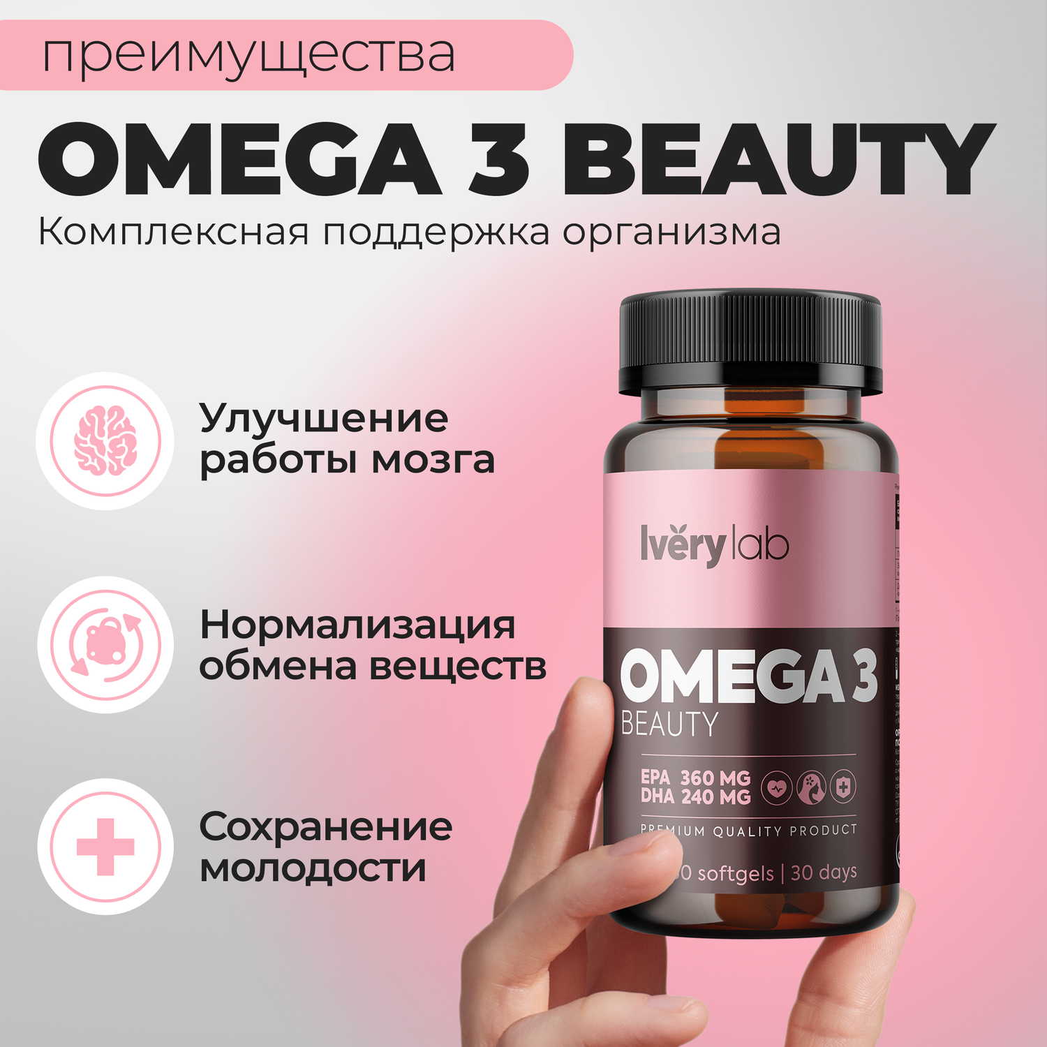 БАД Iverylab Комплекс Омега-3 жирных кислот Omega 3 Beauty 60 капсул - фото 3