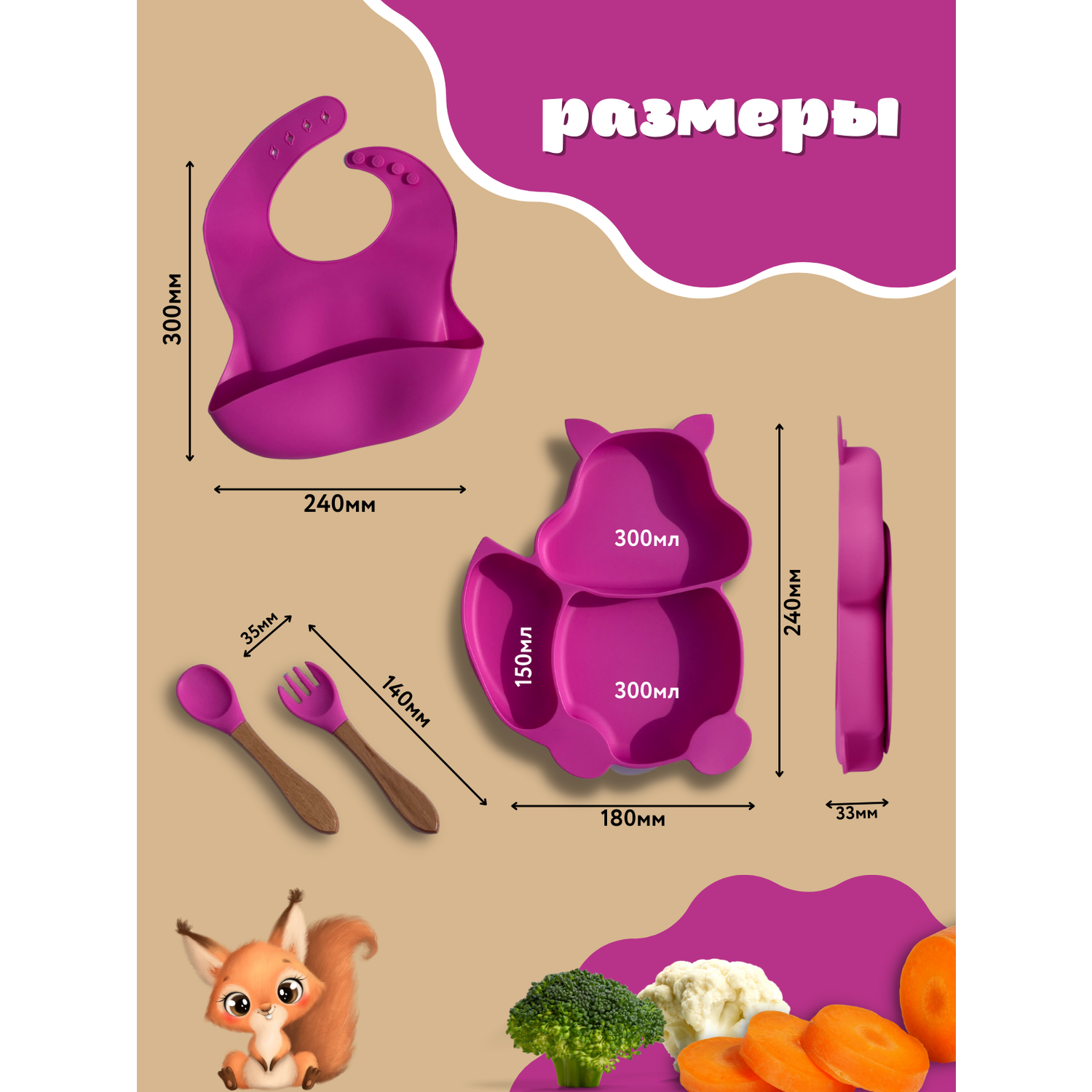 Набор детской посуды PlayKid фуксия - фото 6