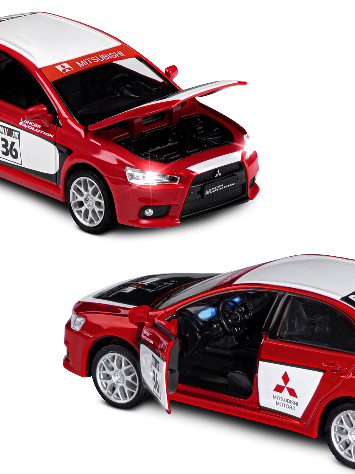 Автомобиль АВТОпанорама Mitsubishi Lancer Evolution 1:32 красный JB1251543 - фото 8