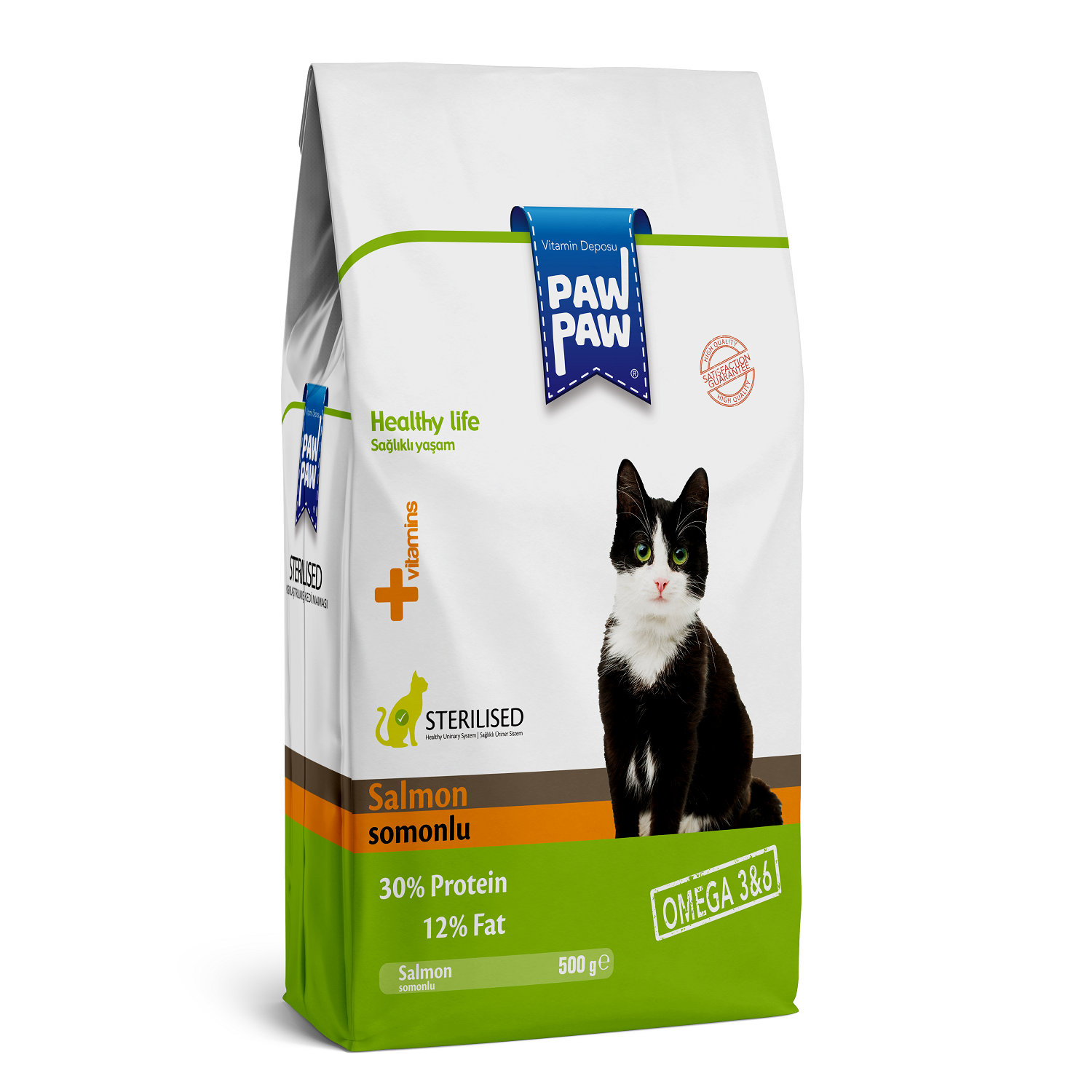 Корм для кошек Paw paw 0.5кг Sterilised Cat Food with Salmon стерилизованных с лососем сухой - фото 1