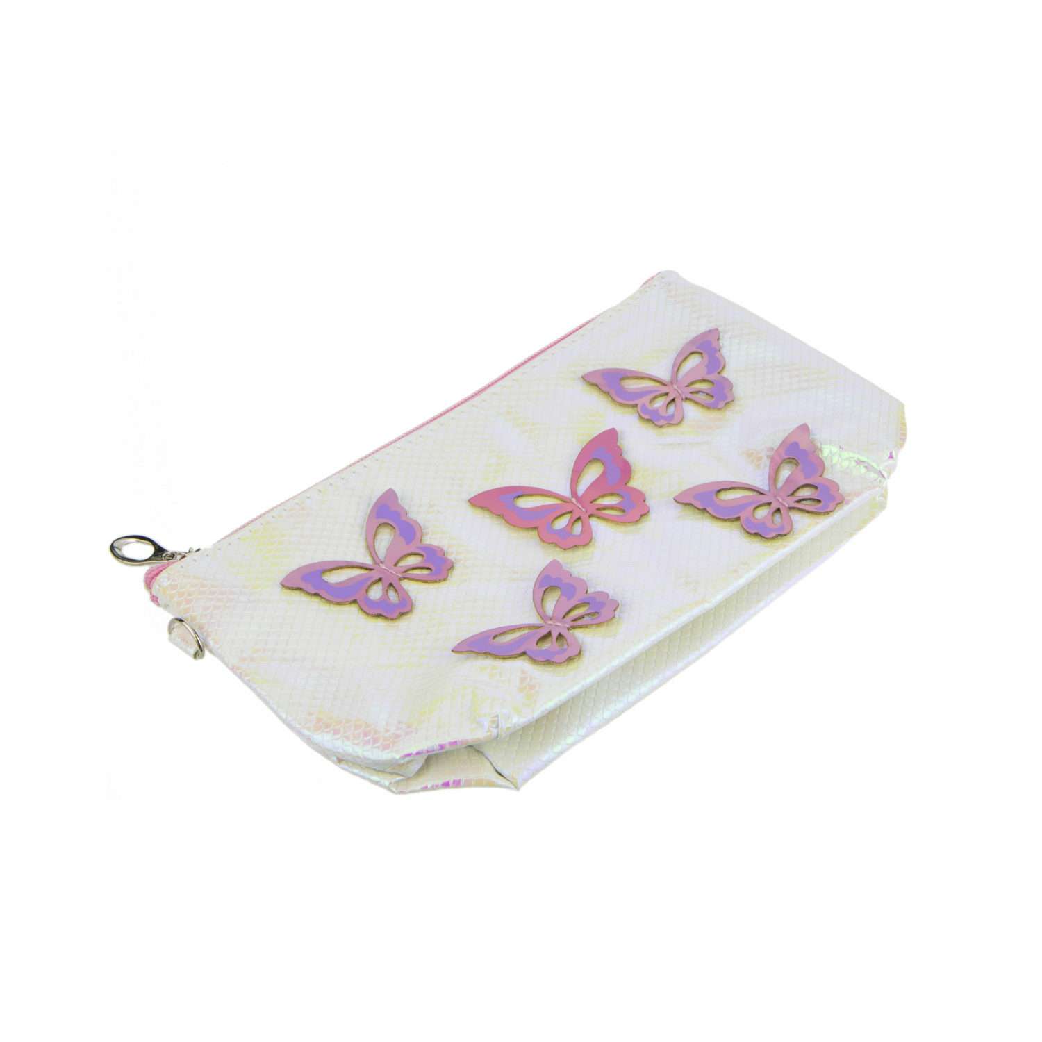 Косметичка Lukky с голографическими накладными бабочками жемчужная 24х13 см - фото 6
