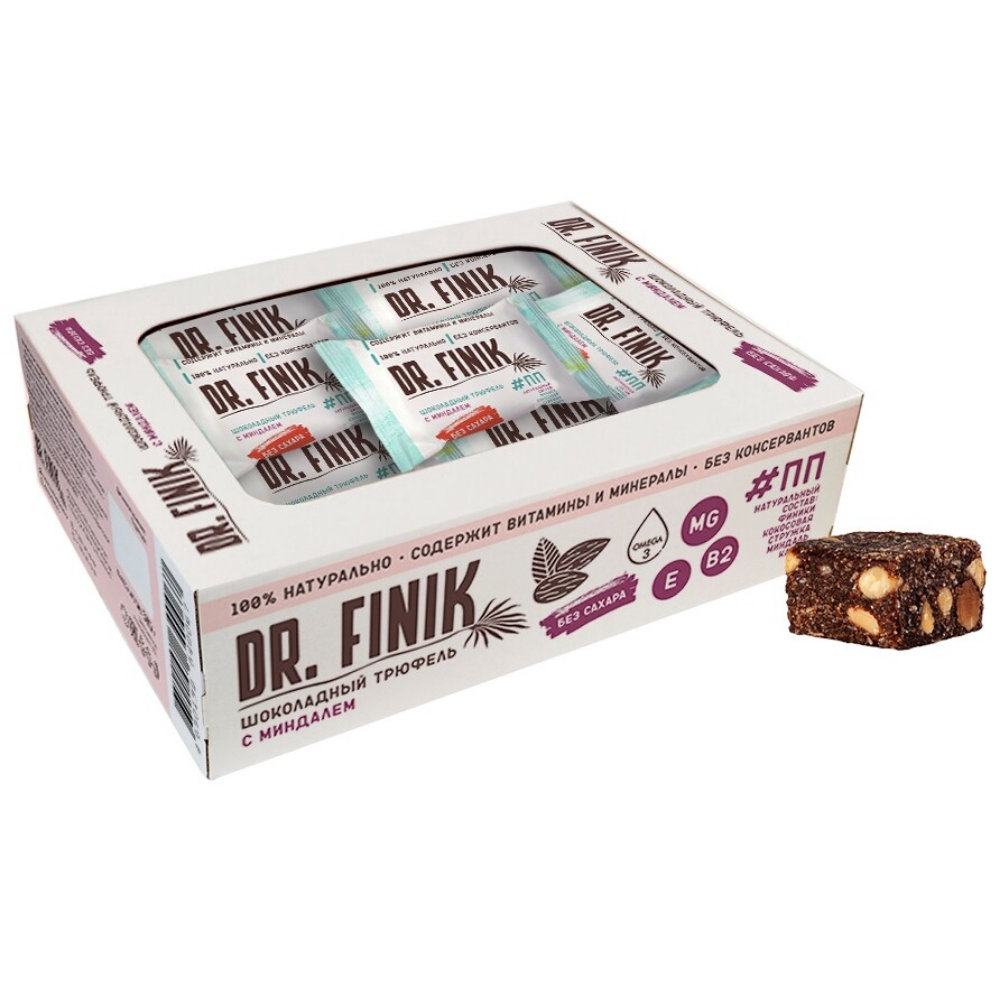 Полезные батончики из фиников Dr.Finik Шоколадный трюфель с миндалем 300 г без сахара 20 штук - фото 2
