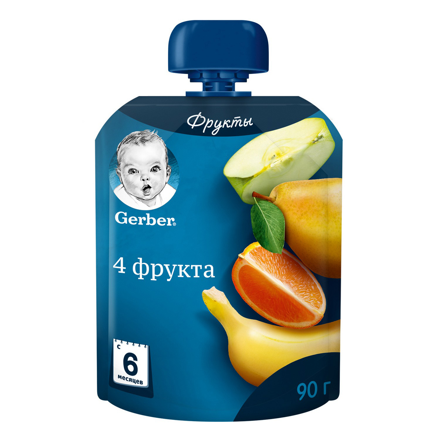 Пюре Gerber 4 фрукта пауч 90г с 6месяцев - фото 1