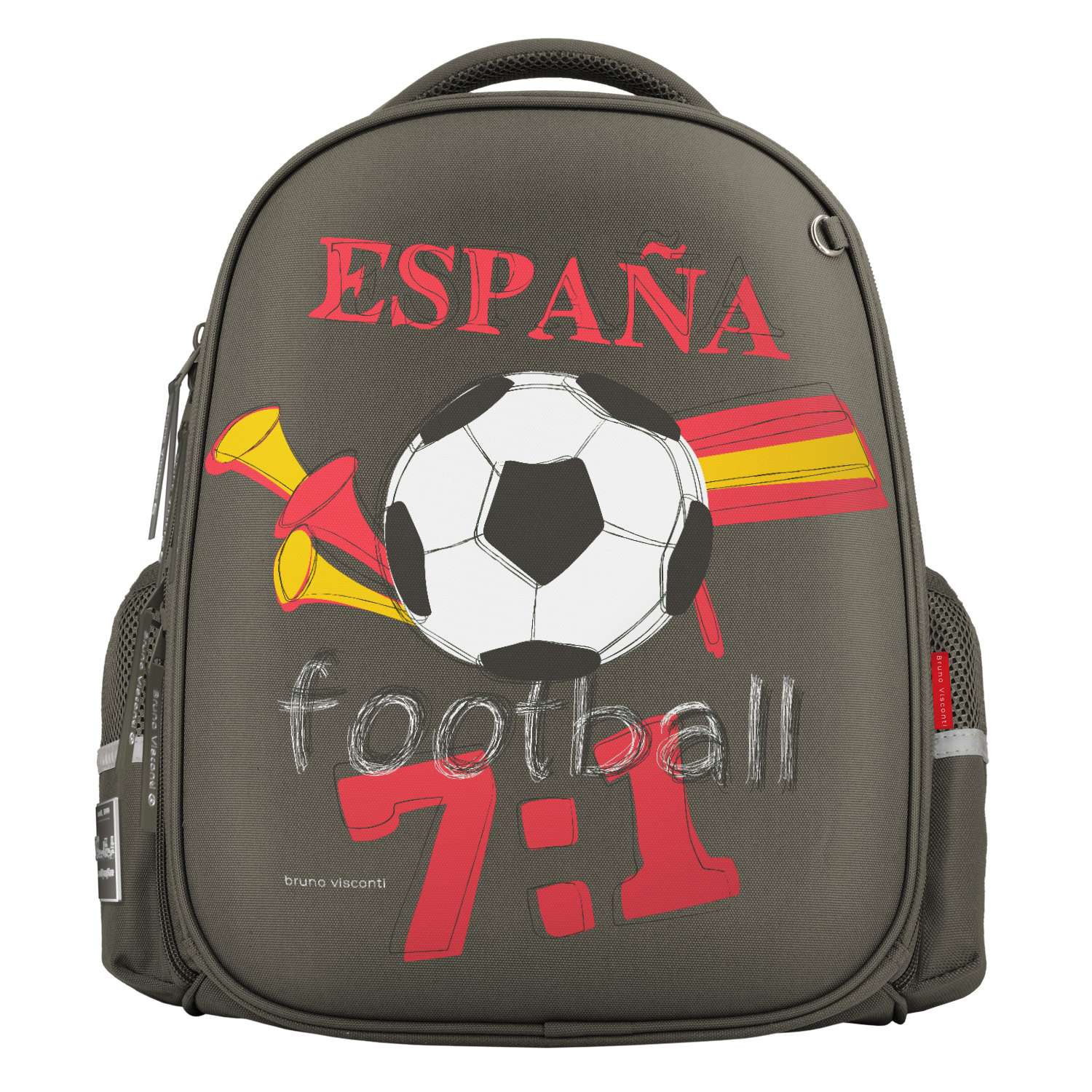 Рюкзак школьный Bruno Visconti темно-серый с эргономичной спинкой Футбол чемпионы Испания - фото 2