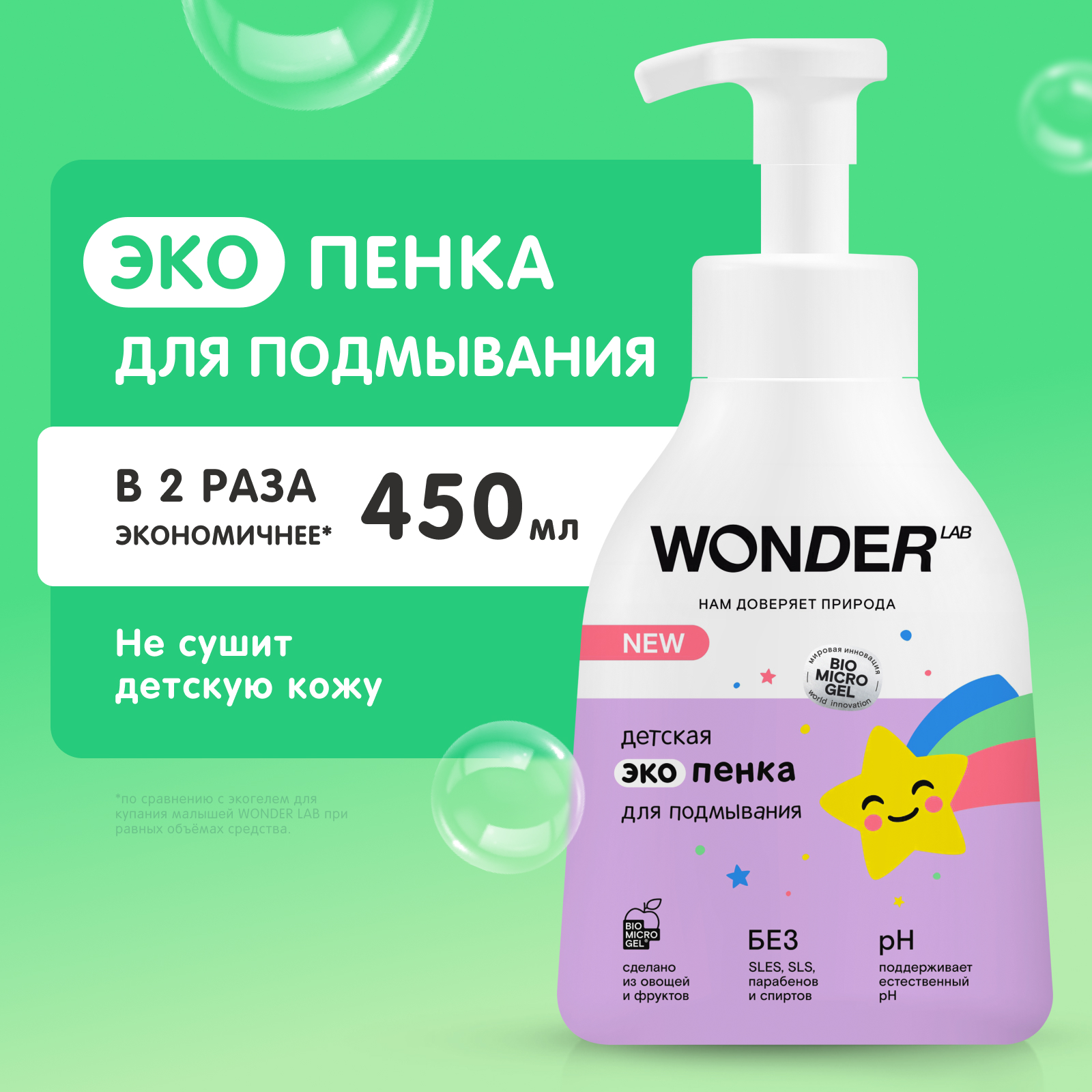 Эко пенка для подмывания WONDER Lab детская 450мл - фото 1