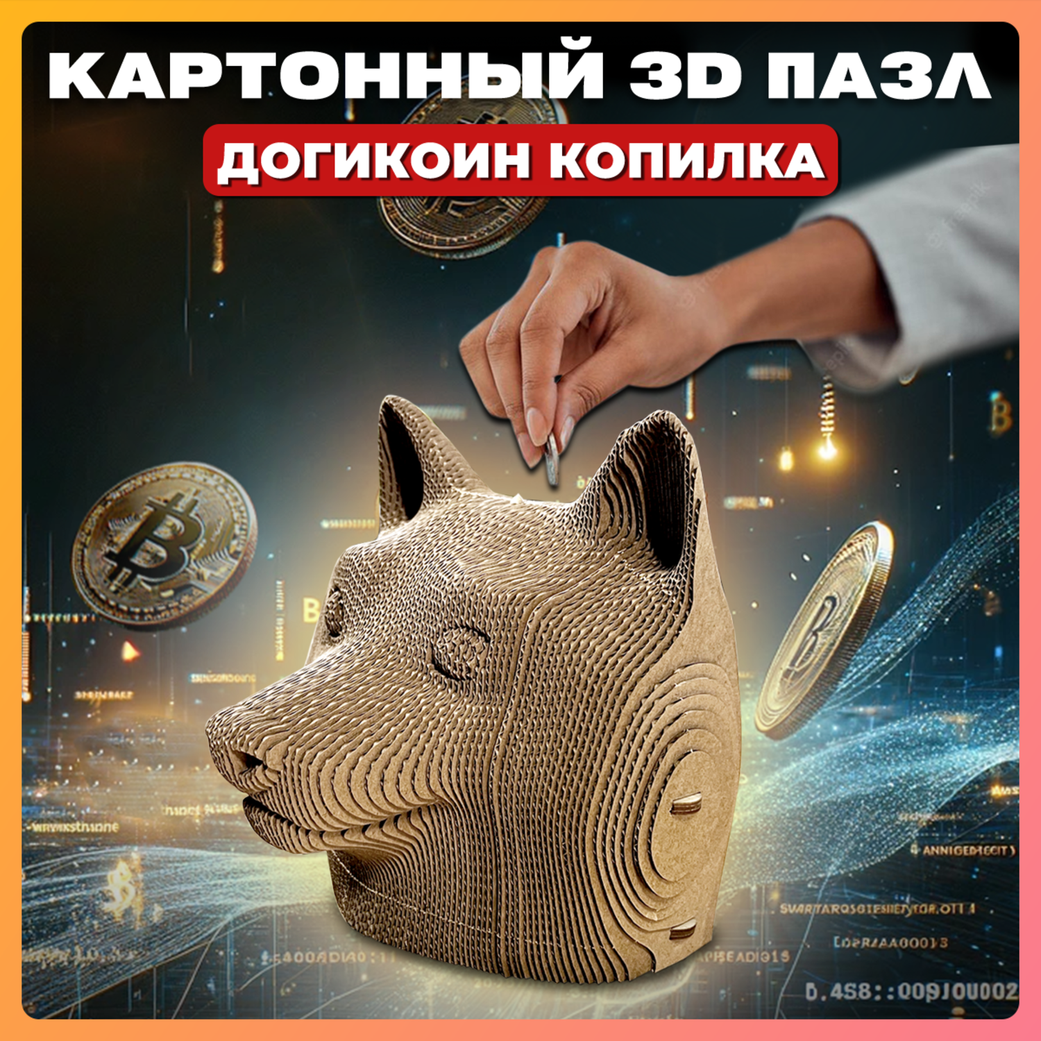 Конструктор QBRIX 3D картонный Догикоин копилка 20011 20011 - фото 1