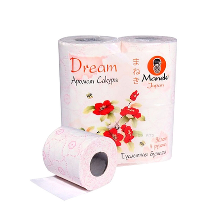 Туалетная бумага Maneki Dream с ароматом сакуры 3 слоя 4 рулона