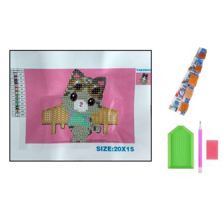 Алмазная мозаика Seichi Котёнок - лётчик 15х20 см