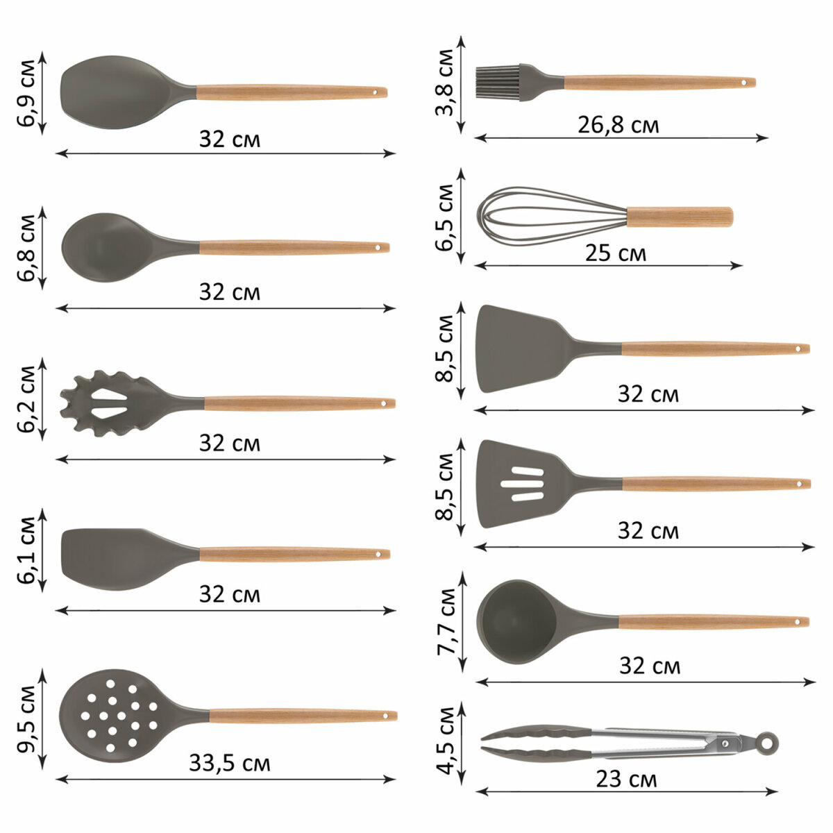 Набор кухонных принадлежностей DASWERK силиконовые с деревянными ручками 12 в 1 - фото 14