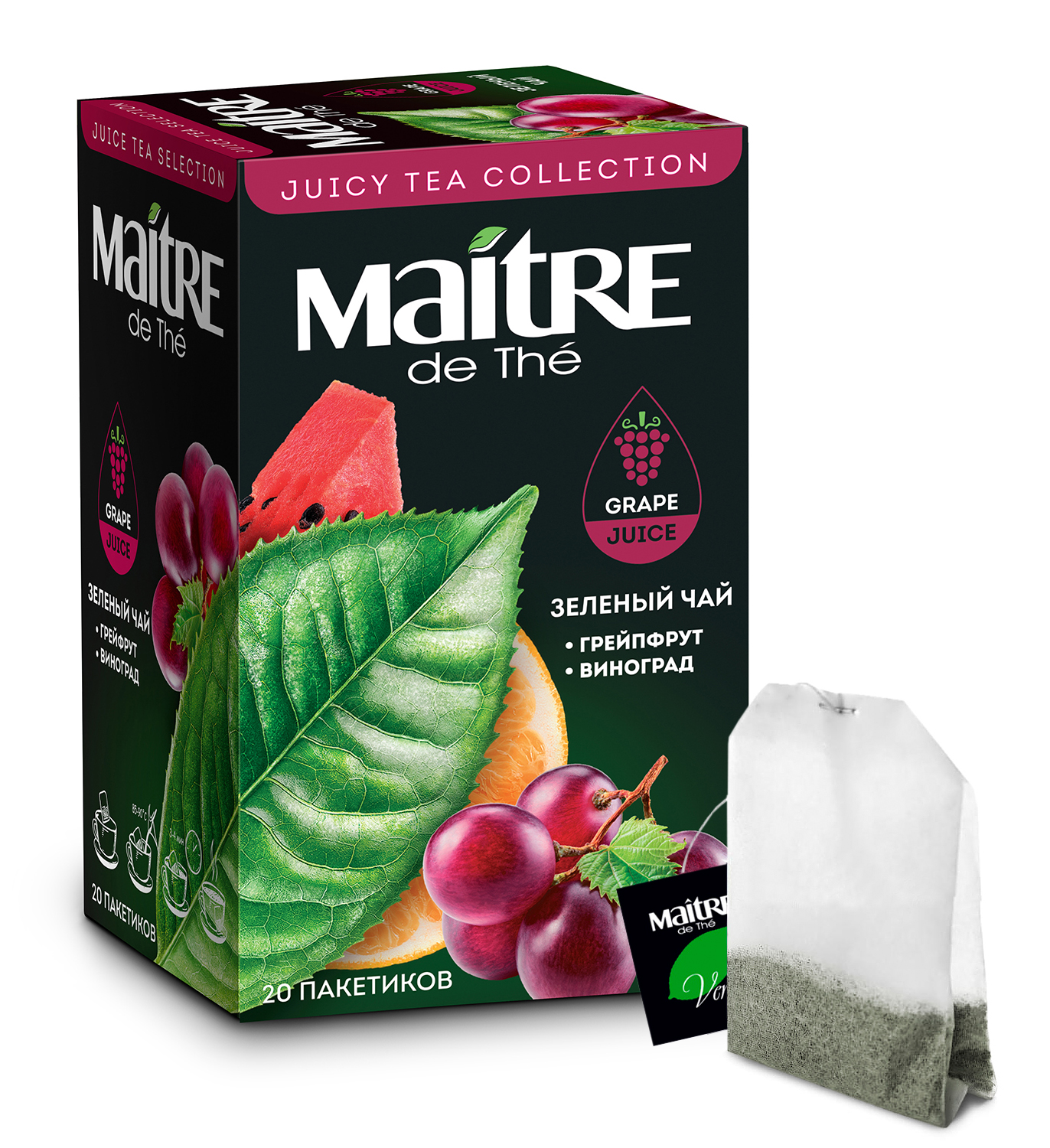 Чай в пакетиках зеленый Maitre de the грейпфрут виноград с добавлением концентрированного сока 20 шт 40 г - фото 2