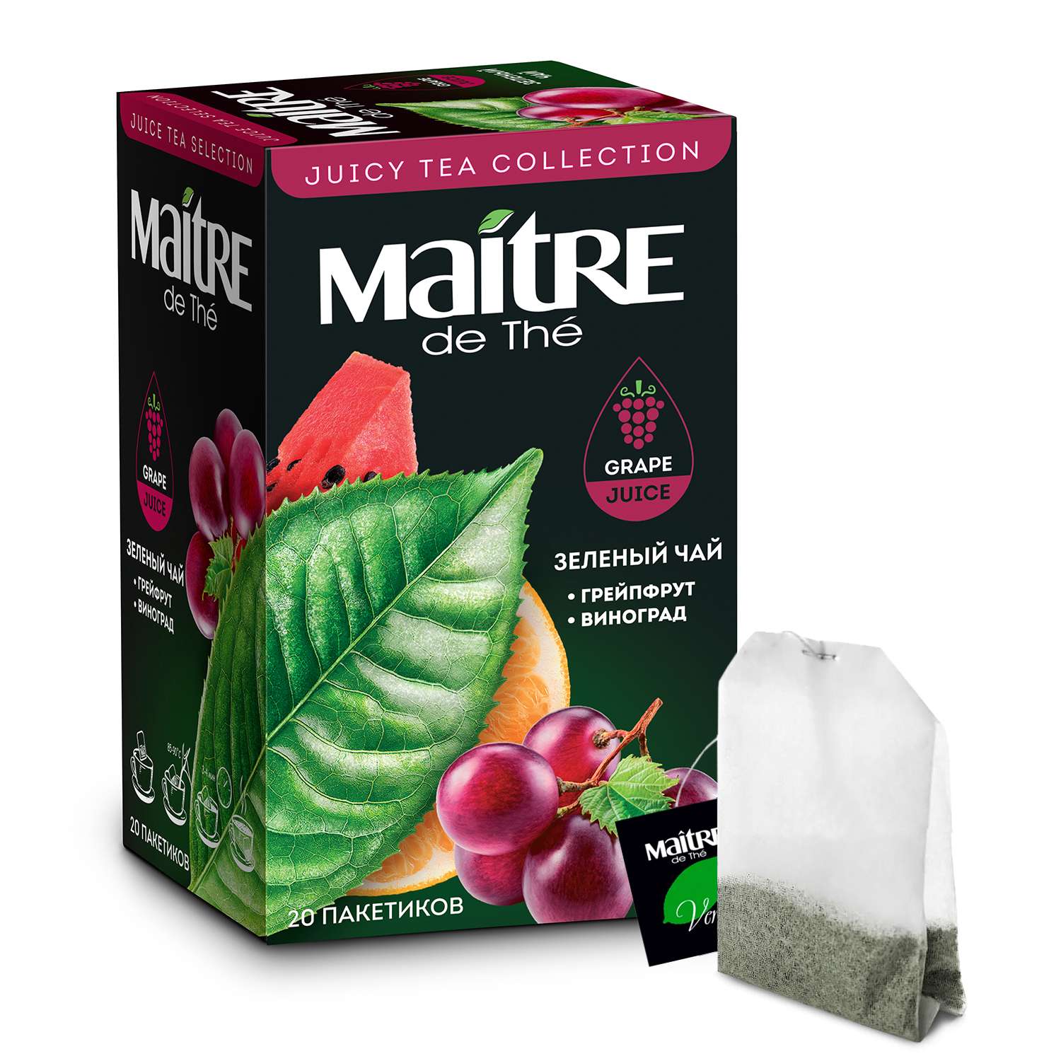 Чай в пакетиках зеленый Maitre de the грейпфрут виноград с добавлением концентрированного сока 20 шт 40 г - фото 2