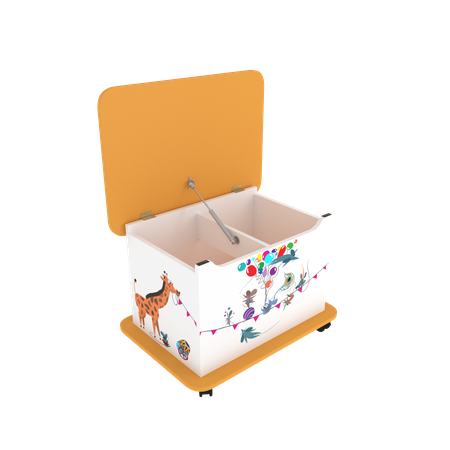 Тумба Тутси для игрушек белый шагрень оранжевый с рисунком откидная крышка