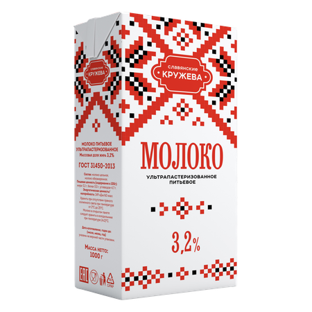 Молоко Славянские кружева ультрапастеризованное 3.2% 973мл