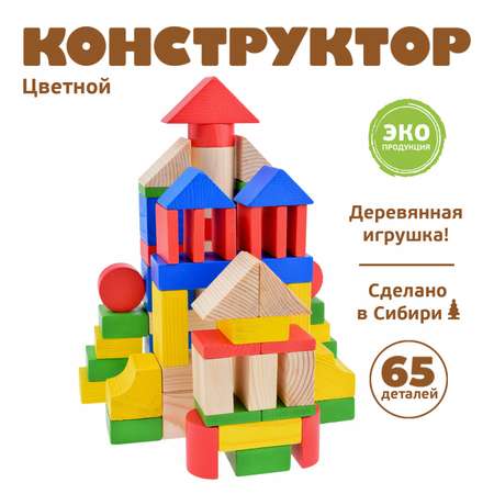 Конструктор деревянный детский Томик Цветной 65 деталей 6678-65