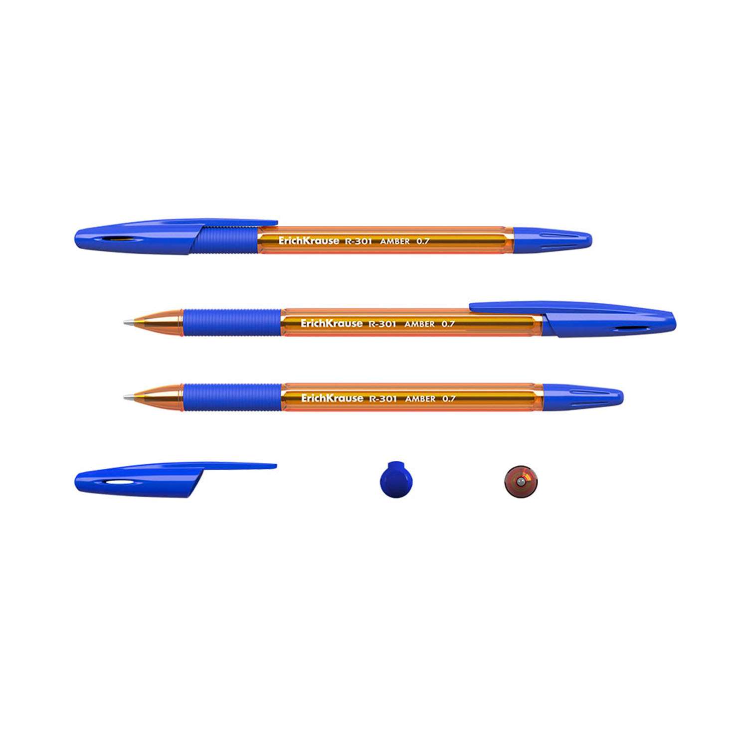 Набор шариковых ручек ErichKrause R-301 Amber Stick and Grip 3шт Синий 42748 - фото 5