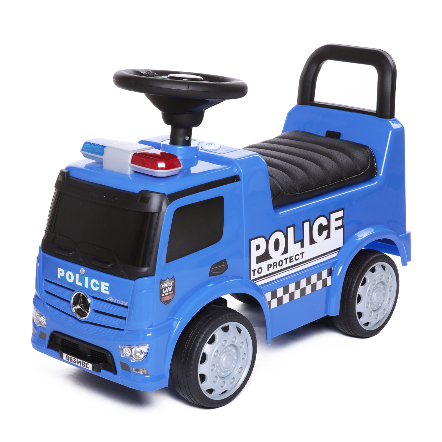 Каталка BabyCare Mercedes-Benz Antos Police кожаное сиденье синий - фото 1