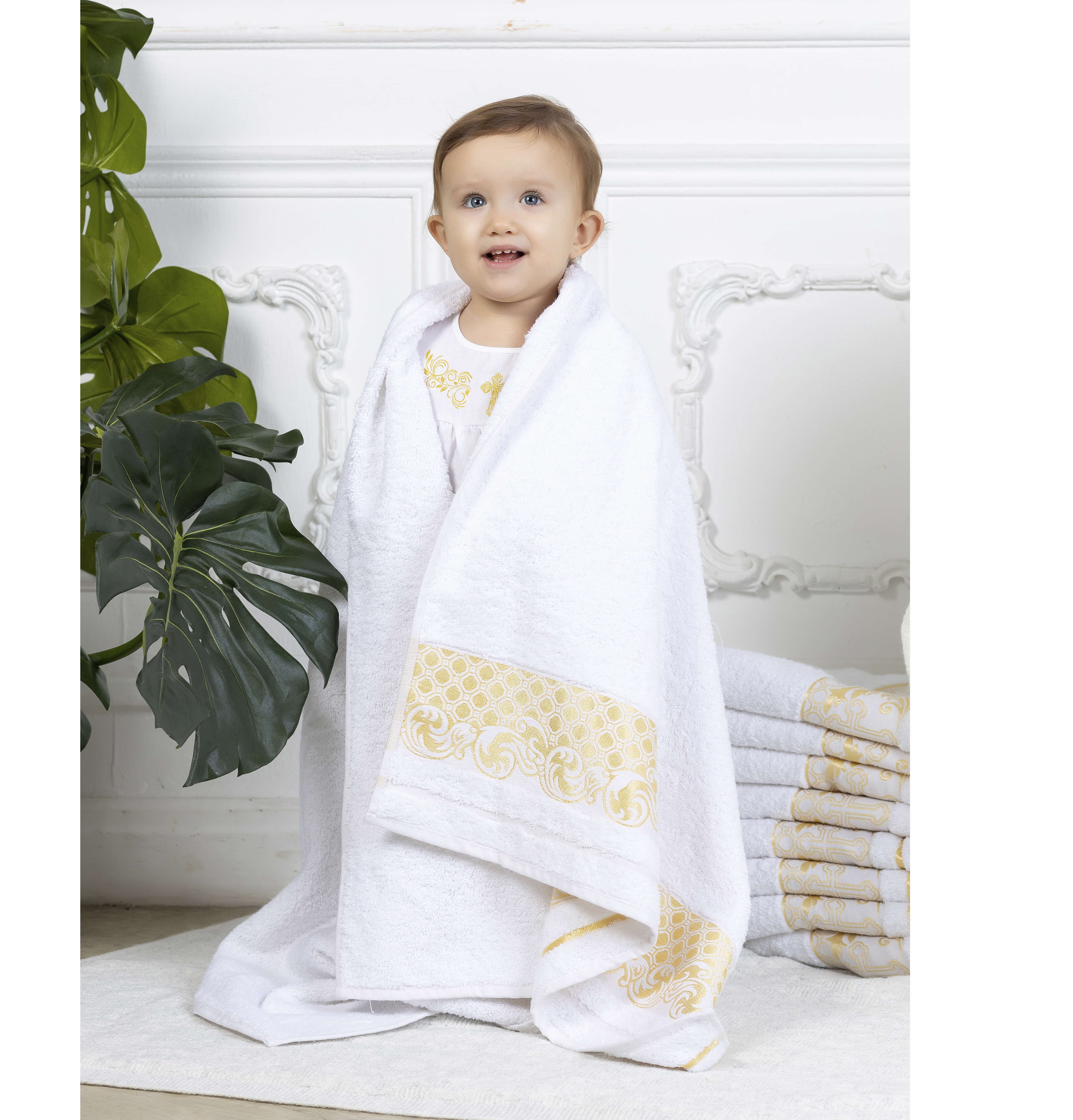 Полотенце крестильное Осьминожка махровое с вышивкой 138*69см - фото 3