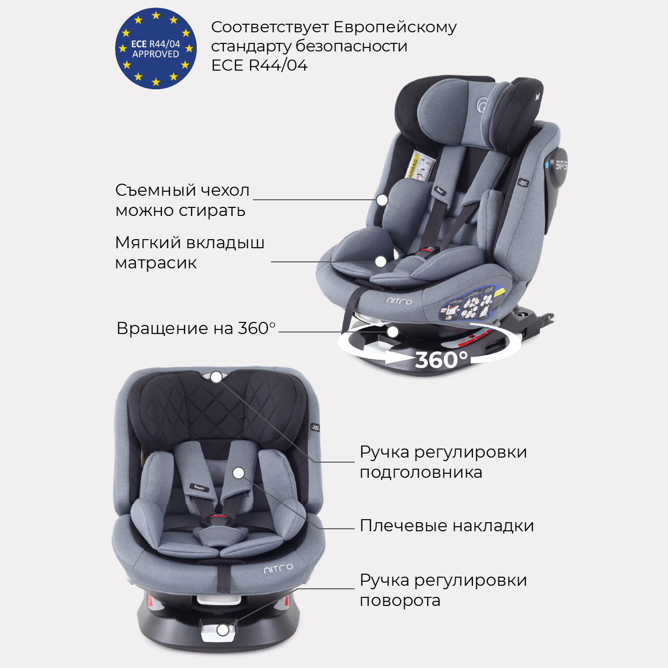 Автокресло детское Rant UB619 NITRO isofix Grey Black группа 0+-1-2-3. 0-36 кг - фото 10