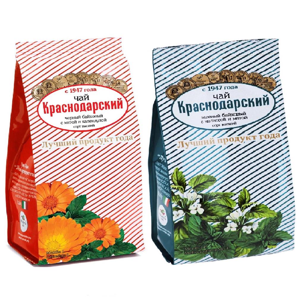 Набор чая Краснодарский Краснодарский Листовой черный с календулой и мятой зеленый с мелиссой и мятой - фото 1