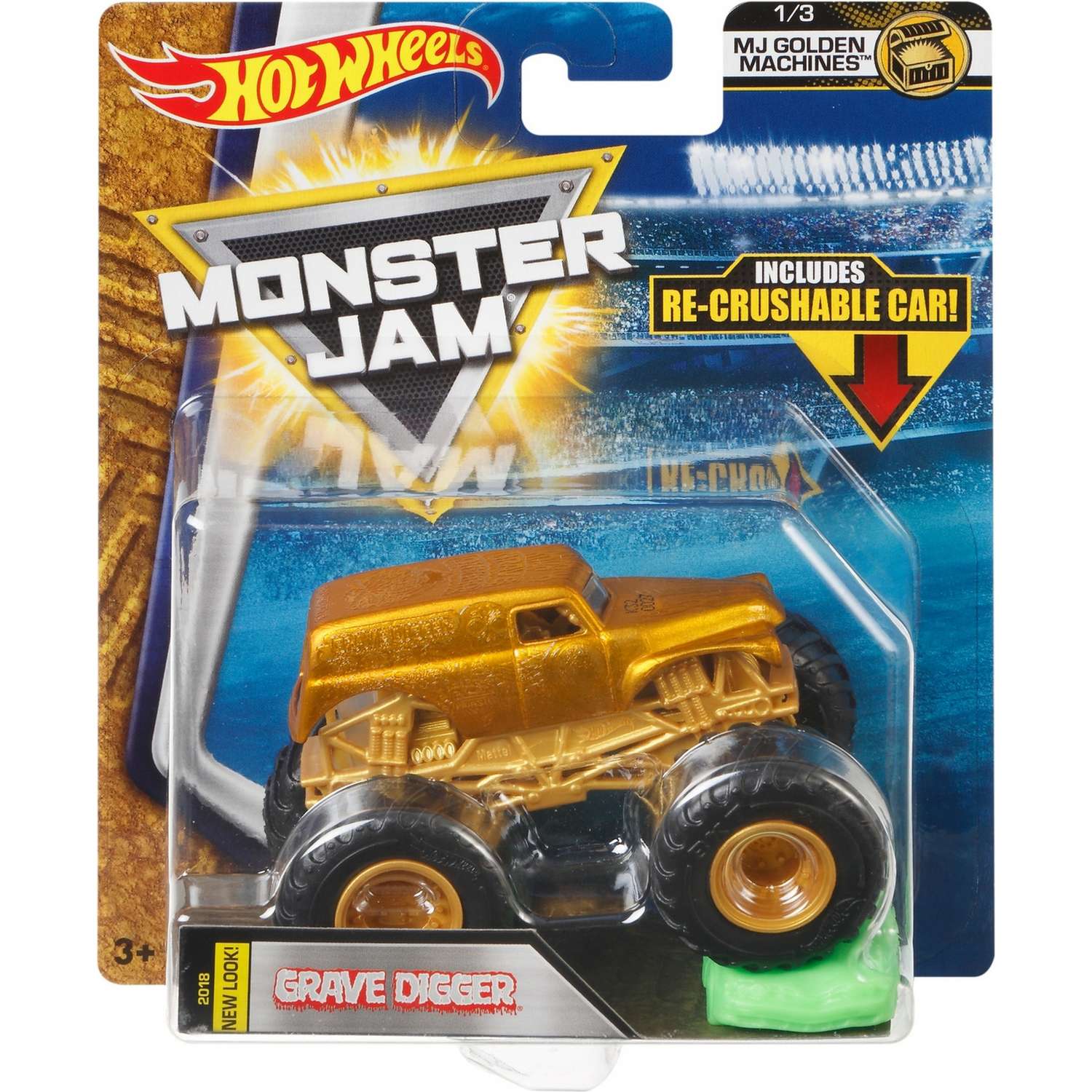 Машина Hot Wheels Monster Jam 1:64 Golden Machines Грейв Диггер FLW88 21572 - фото 2