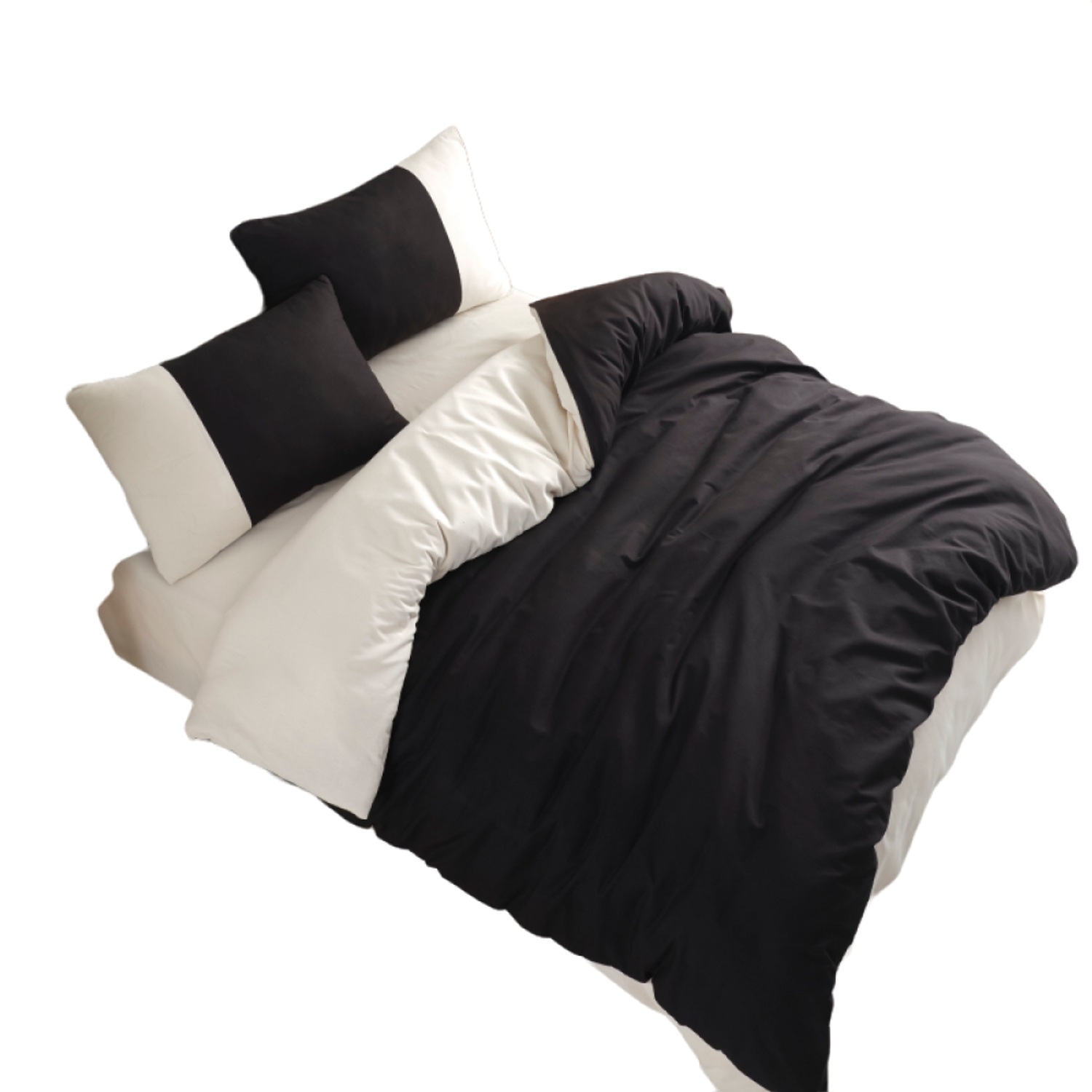 Комплект постельного белья ATLASPLUS размер ЕВРО ранфорс хлопок цвет черный кремовый - фото 1