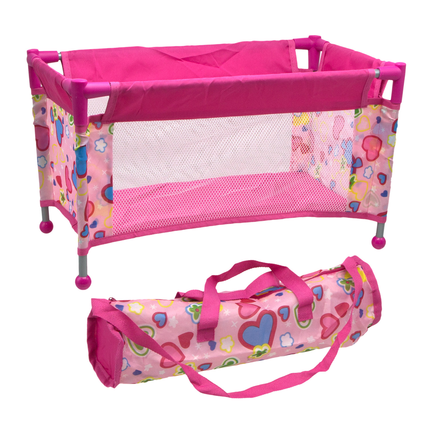 Кроватка для куклы S+S с сумкой-переноской розовая 100195046 - фото 1