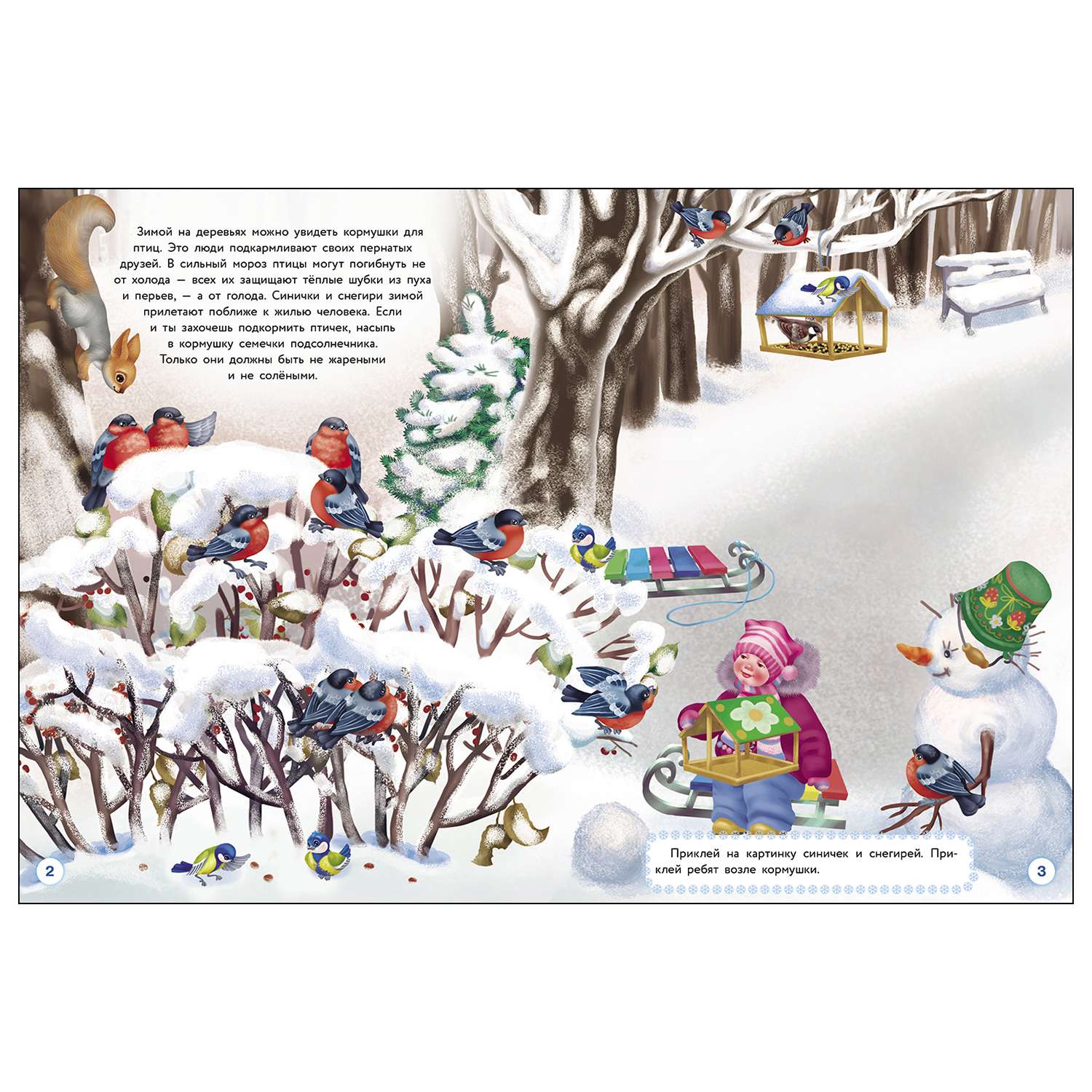 Книга СТРЕКОЗА Многоразовые наклейки Птички зимой Дополни картинку - фото 2