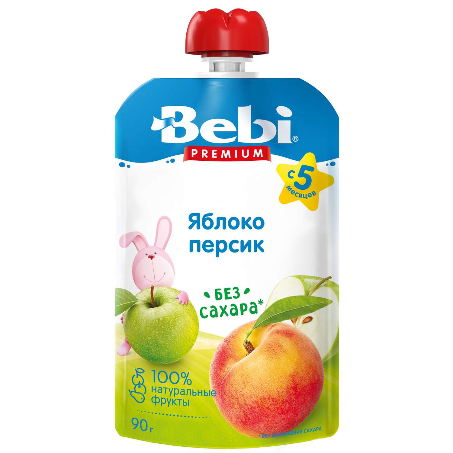 Пюре Bebi Premium яблоко-персик 90г с 5месяцев - фото 1