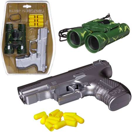 Оружие игровое ABTOYS Боевая сила набор разведчика пистолет металлик бинокль зеленый 12 пуль