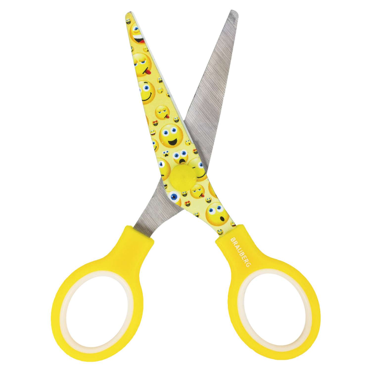 Ножницы Brauberg Kid Series 130мм с цветной печатью Смайлики желто-белые - фото 7
