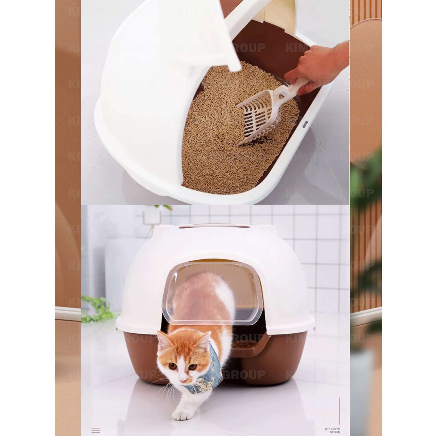 Туалет для кошек DOGMAN закрытый с фильтром и совком серо-молочный - фото 5