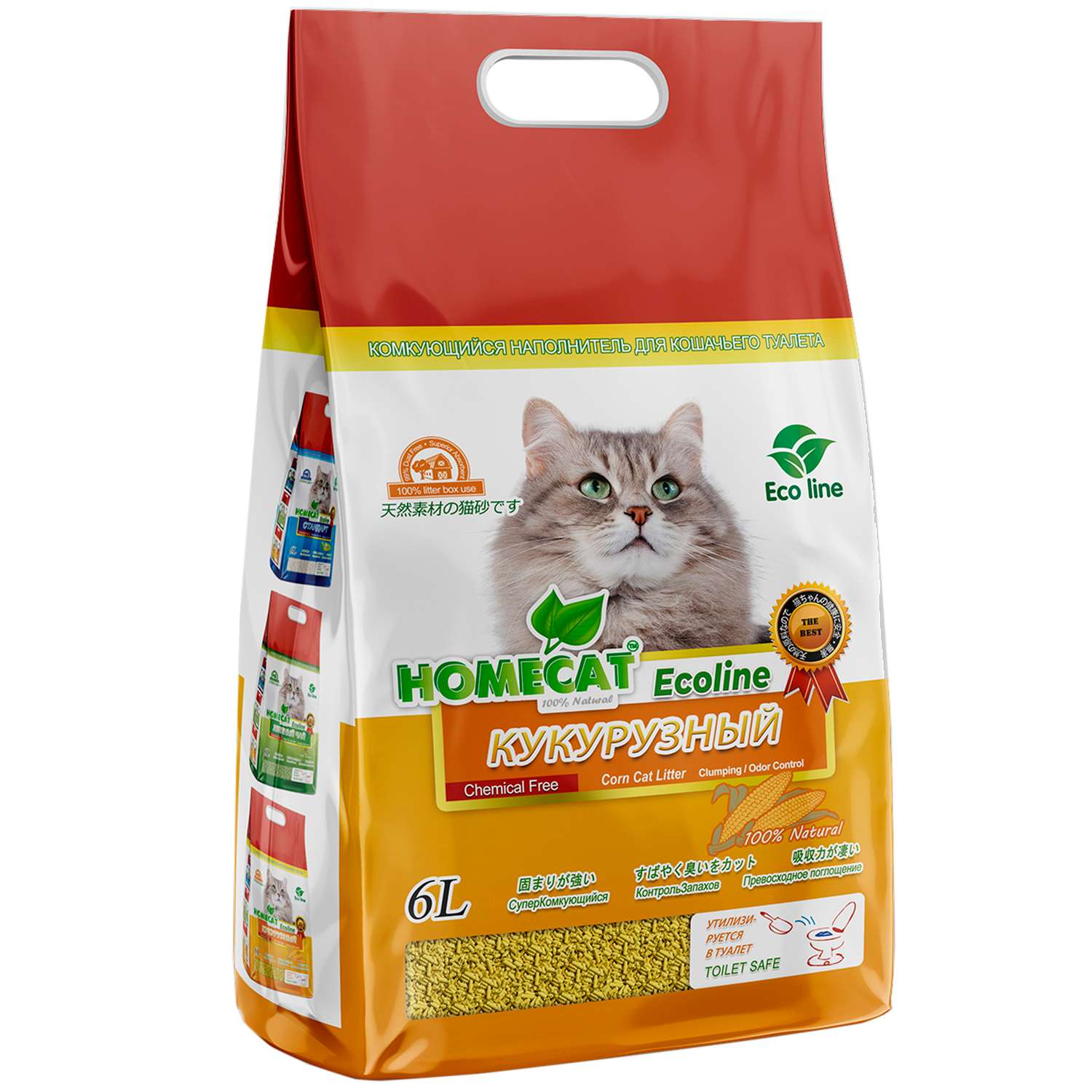 Наполнитель для кошачьих туалетов HOMECAT Ecoline комкующийс кукурузный 6л - фото 1