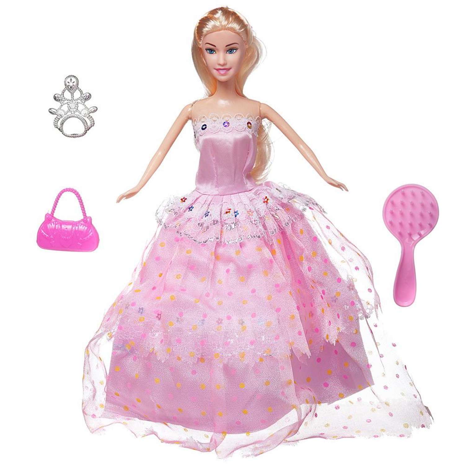 Кукла Junfa Atinil Мой первый бал в длинном розовом платье в наборе c ожерельем и аксессуарами 28см WJ-21531/розовое - фото 1
